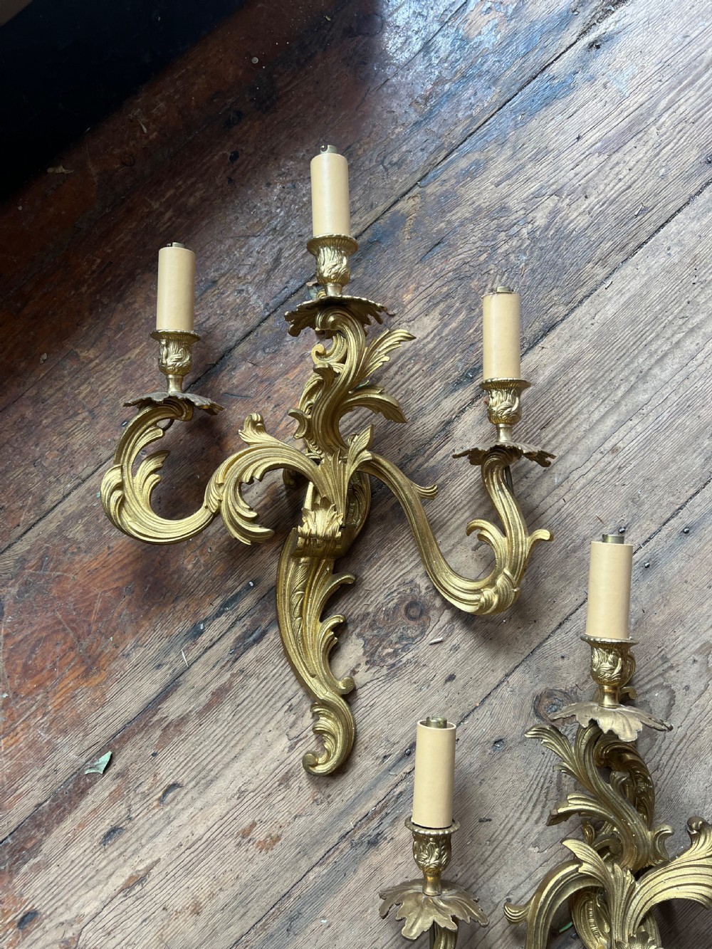 Pair of three branch rococo wall lights  View IV