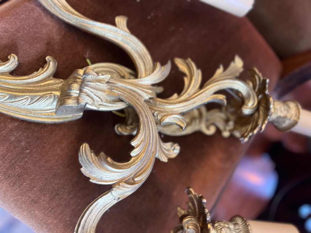Pair of three branch rococo wall lights  View V