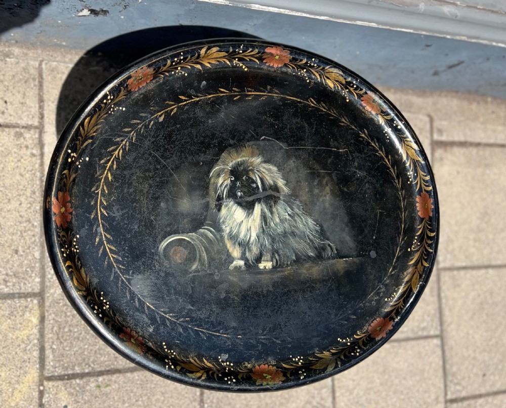 Pekenese painted tray on table base  View II