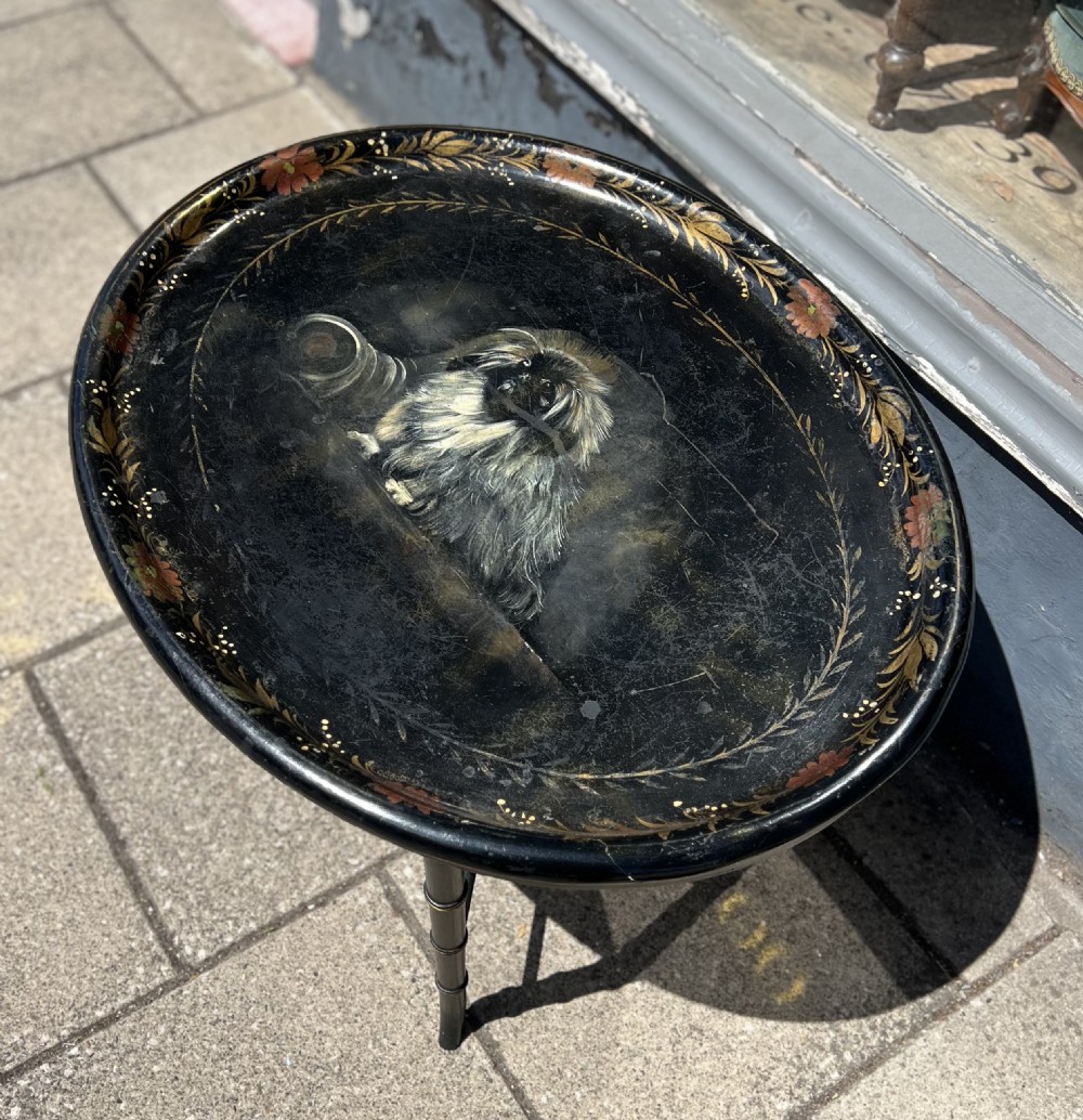 Pekenese painted tray on table base  View VI