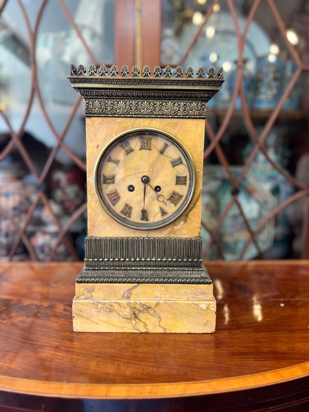 Early C19th sienna marble and bronze mantle clock 