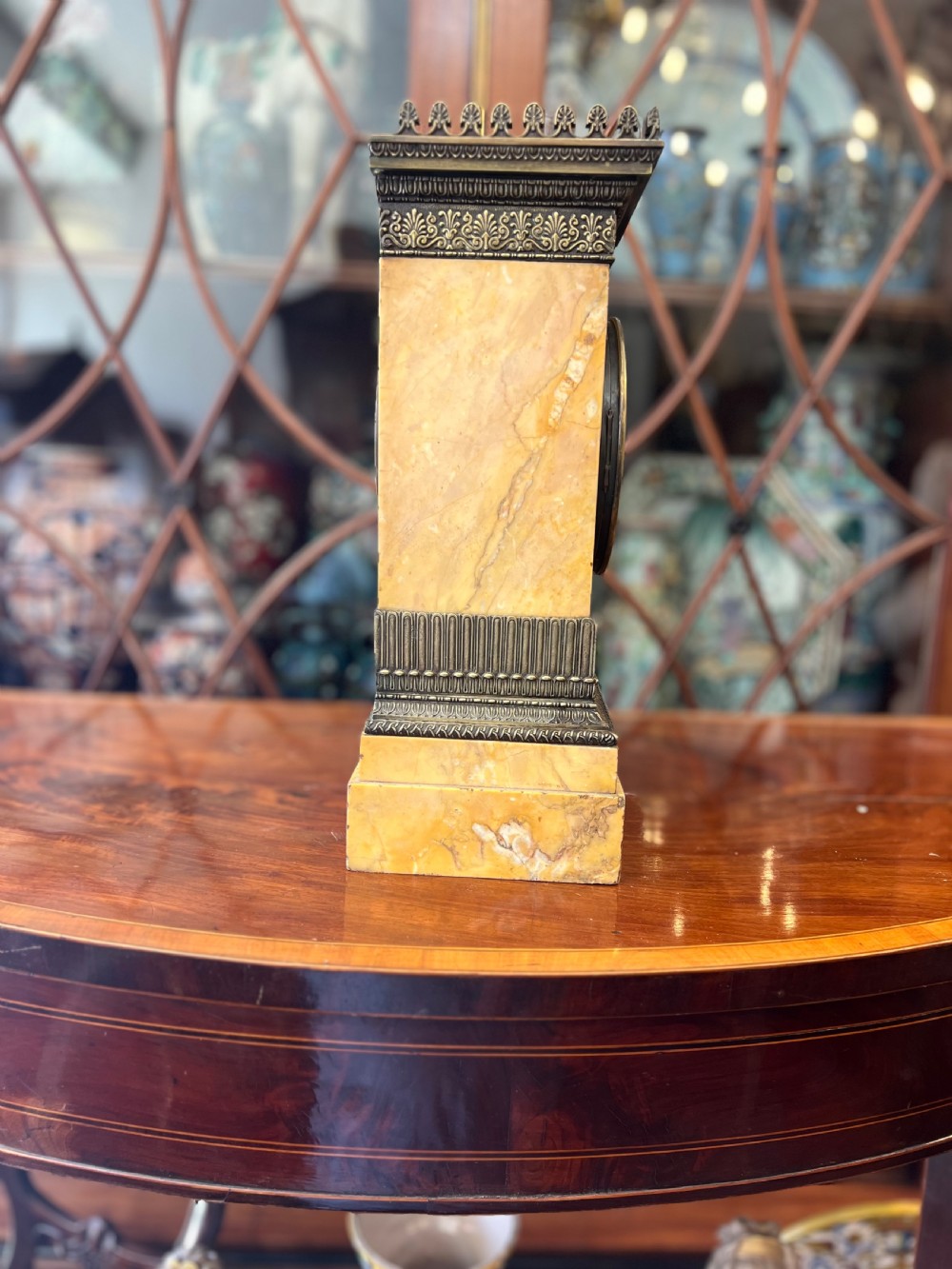 Early C19th sienna marble and bronze mantle clock  View II