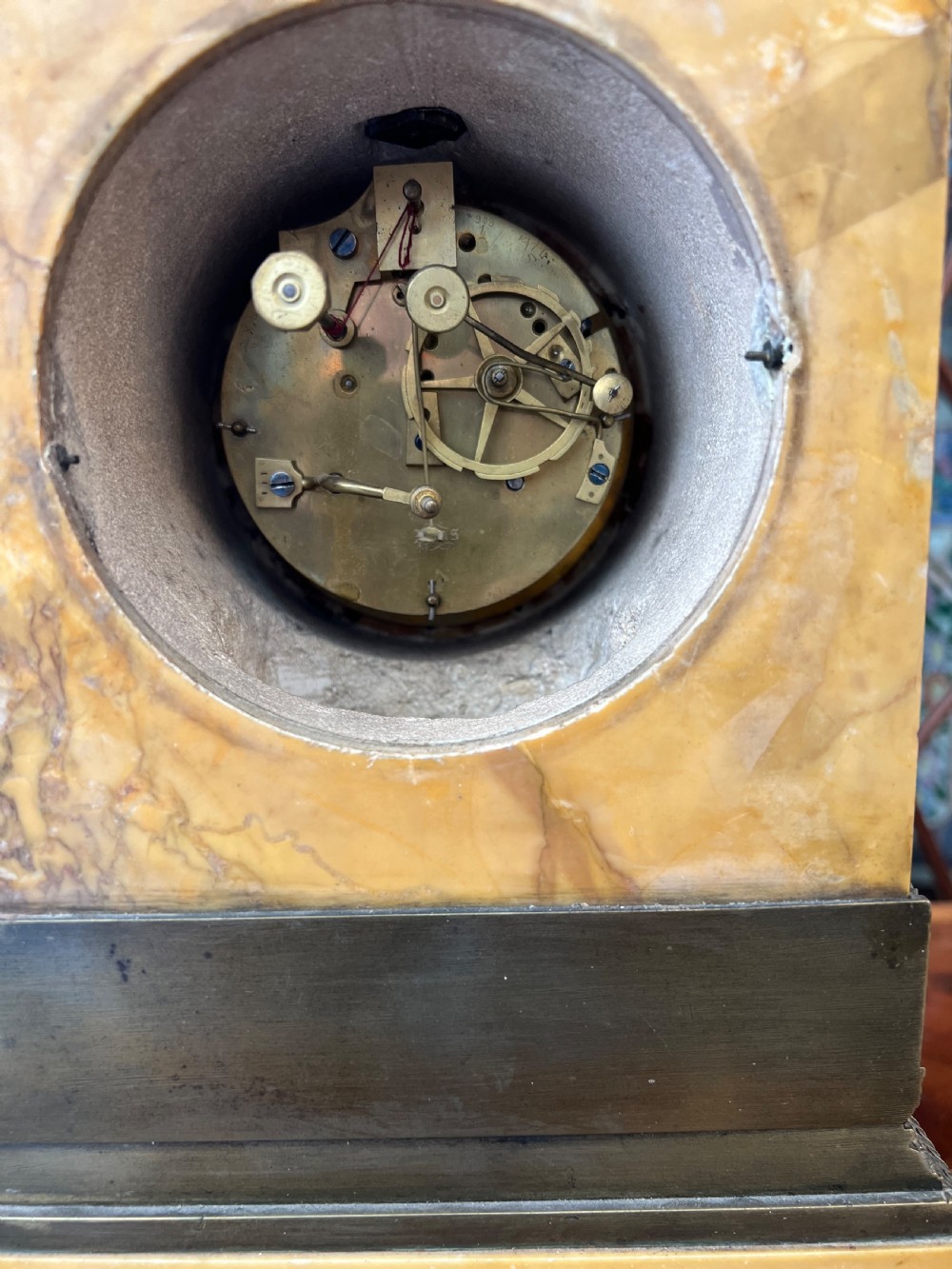 Early C19th sienna marble and bronze mantle clock  View III