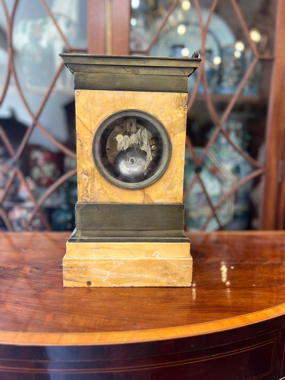 Early C19th sienna marble and bronze mantle clock  View V