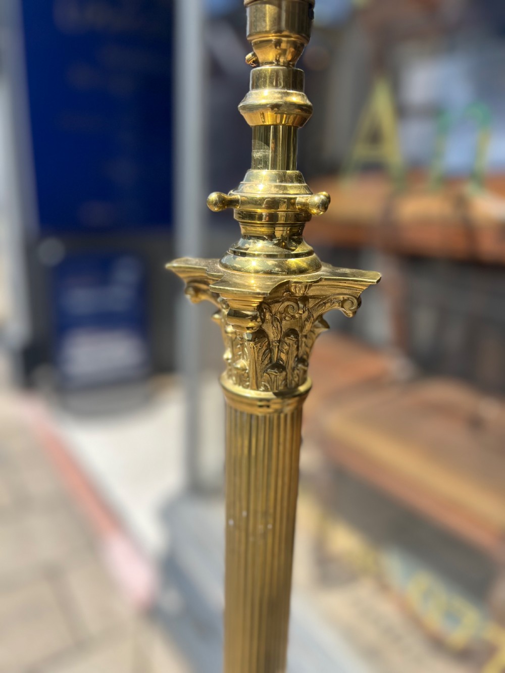 Edwardian brass Corinthian column adjustable standard lamp  View IV