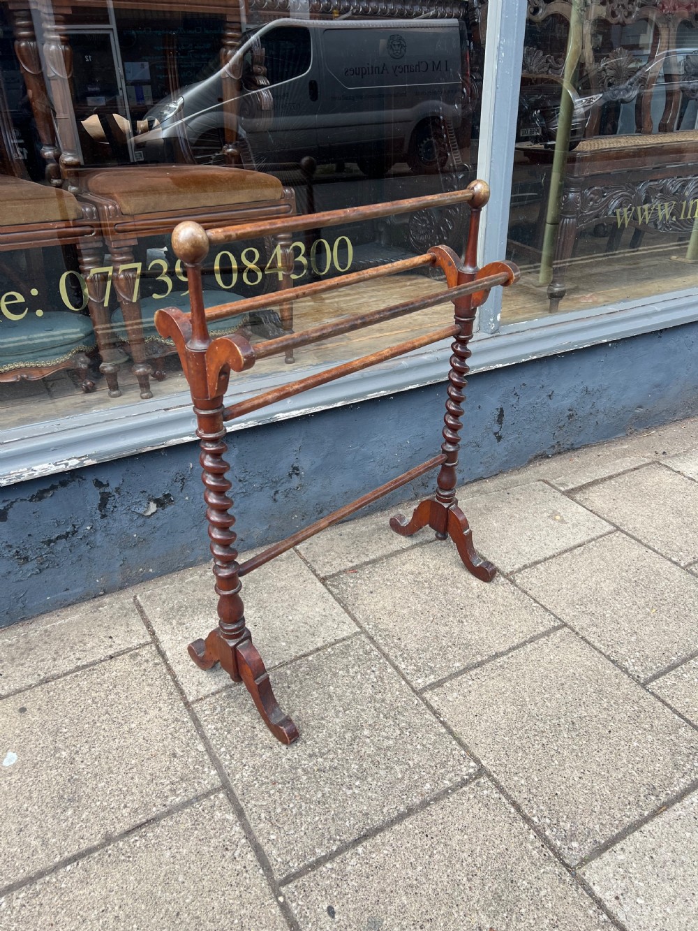 C19th mahogany barley twist towel rail  View II