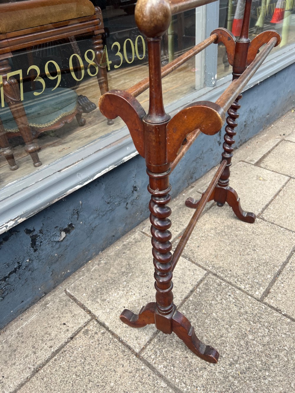 C19th mahogany barley twist towel rail  View IV