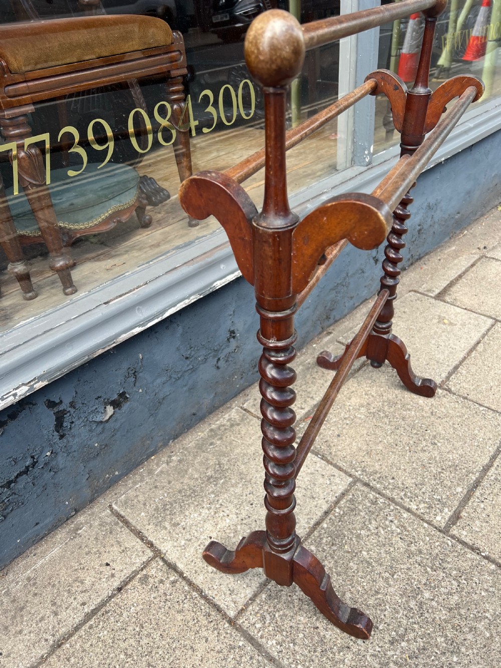 C19th mahogany barley twist towel rail  View V