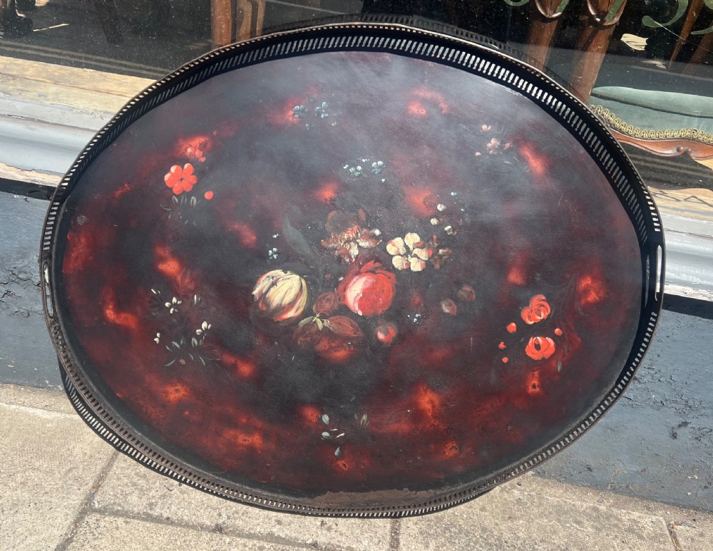 Pontypool toleware tray painted with sprays of flowers 
