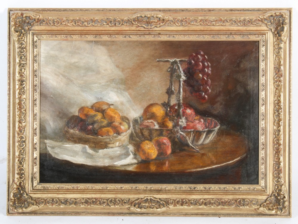 George Clare ( 1835 - 1890 ) still life with baskets and fruit 
