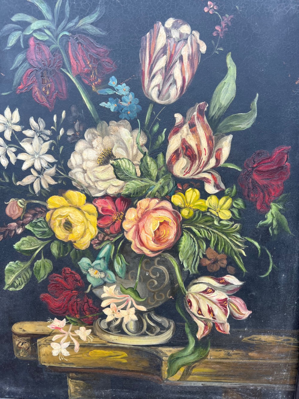Oil painting of a still life of flowers in the Dutch old master style  View II