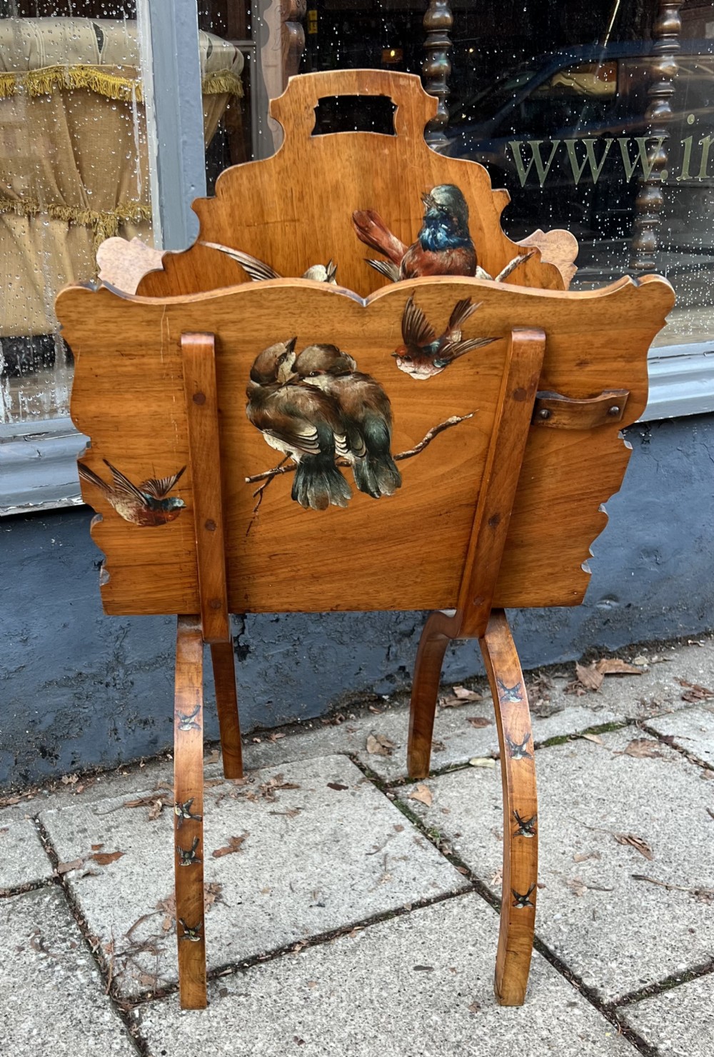 C19th walnut painted magazine rack 