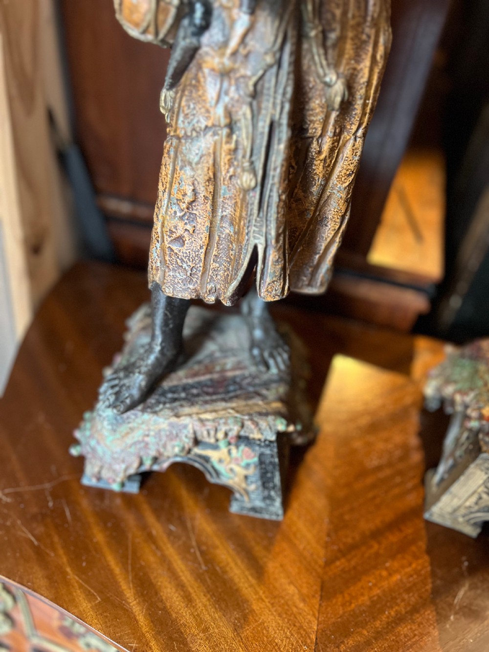 Pair of large painted spelter figures of Moroccan dancer and musician  View III