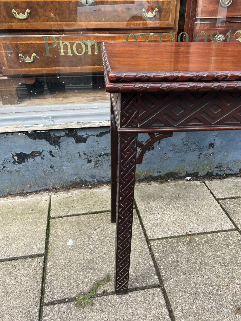C18th mahogany Chinese Chippendale tea table  View III