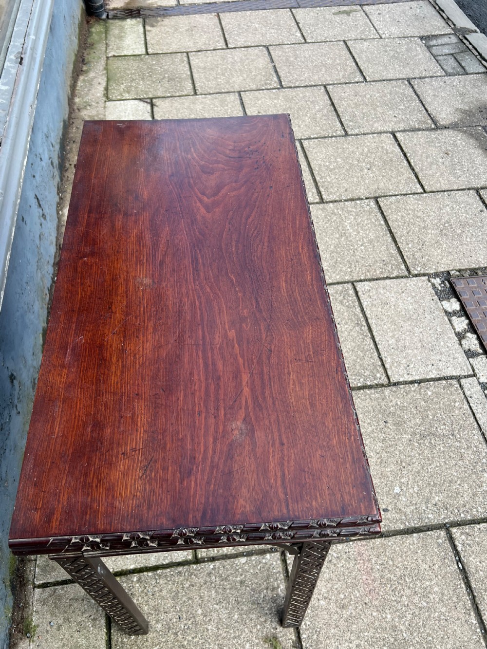 C18th mahogany Chinese Chippendale tea table  View V