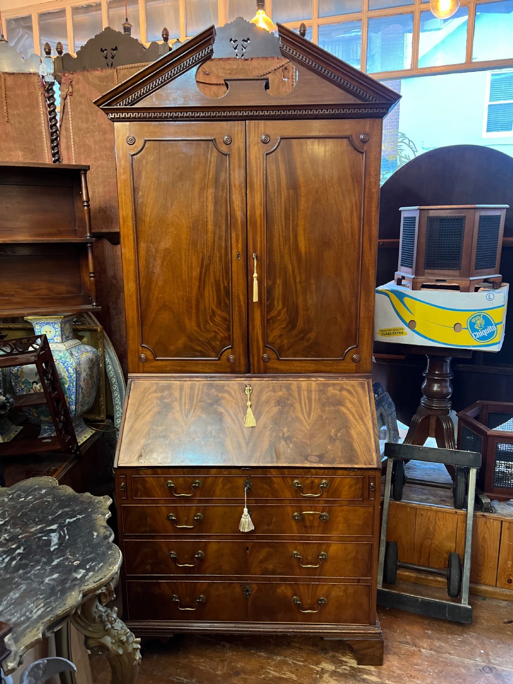 C18th Bureau Cabinet bookcase with pediment top View VI