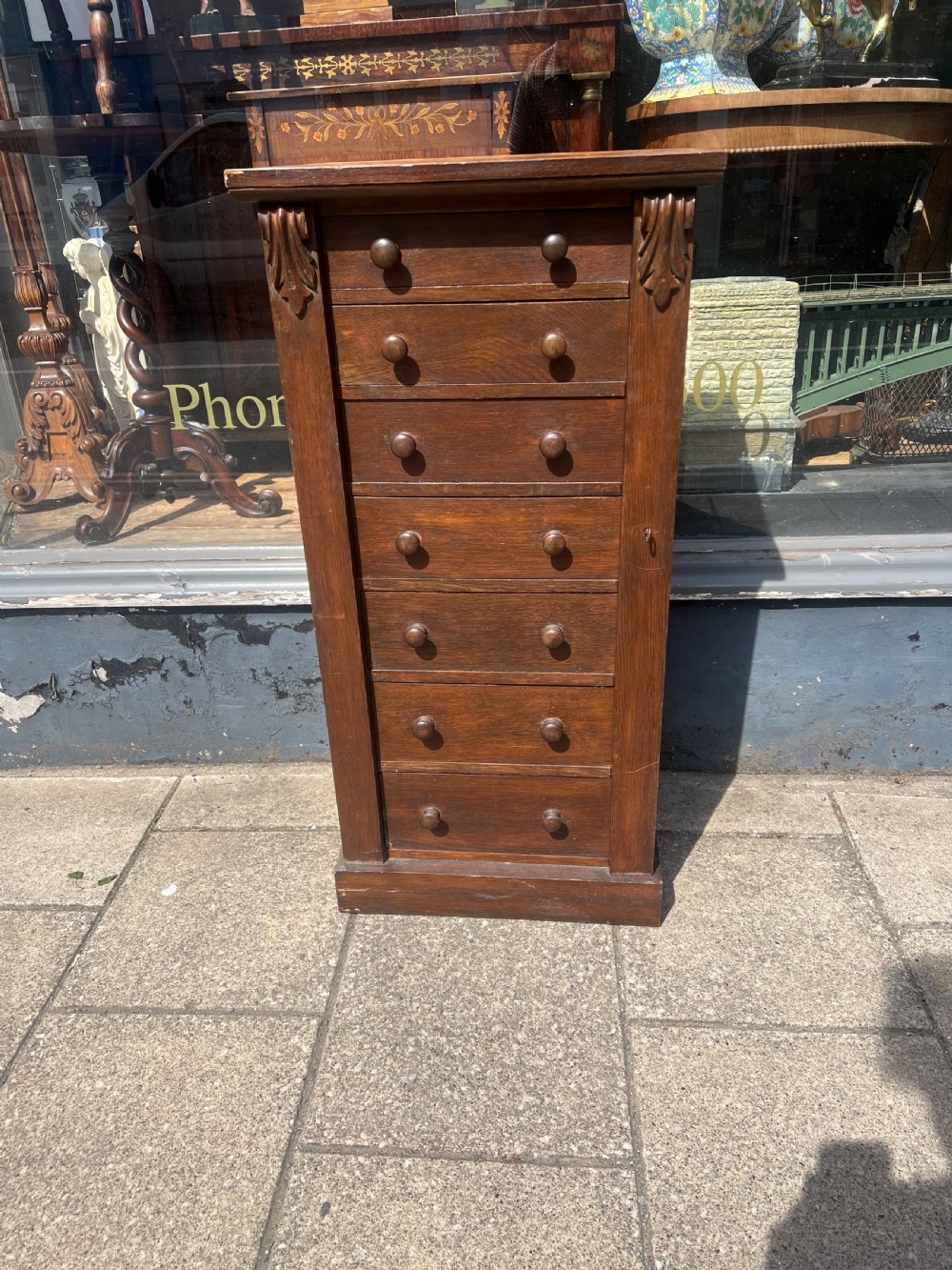 C19th oak wellington chest of seven drawers  View III