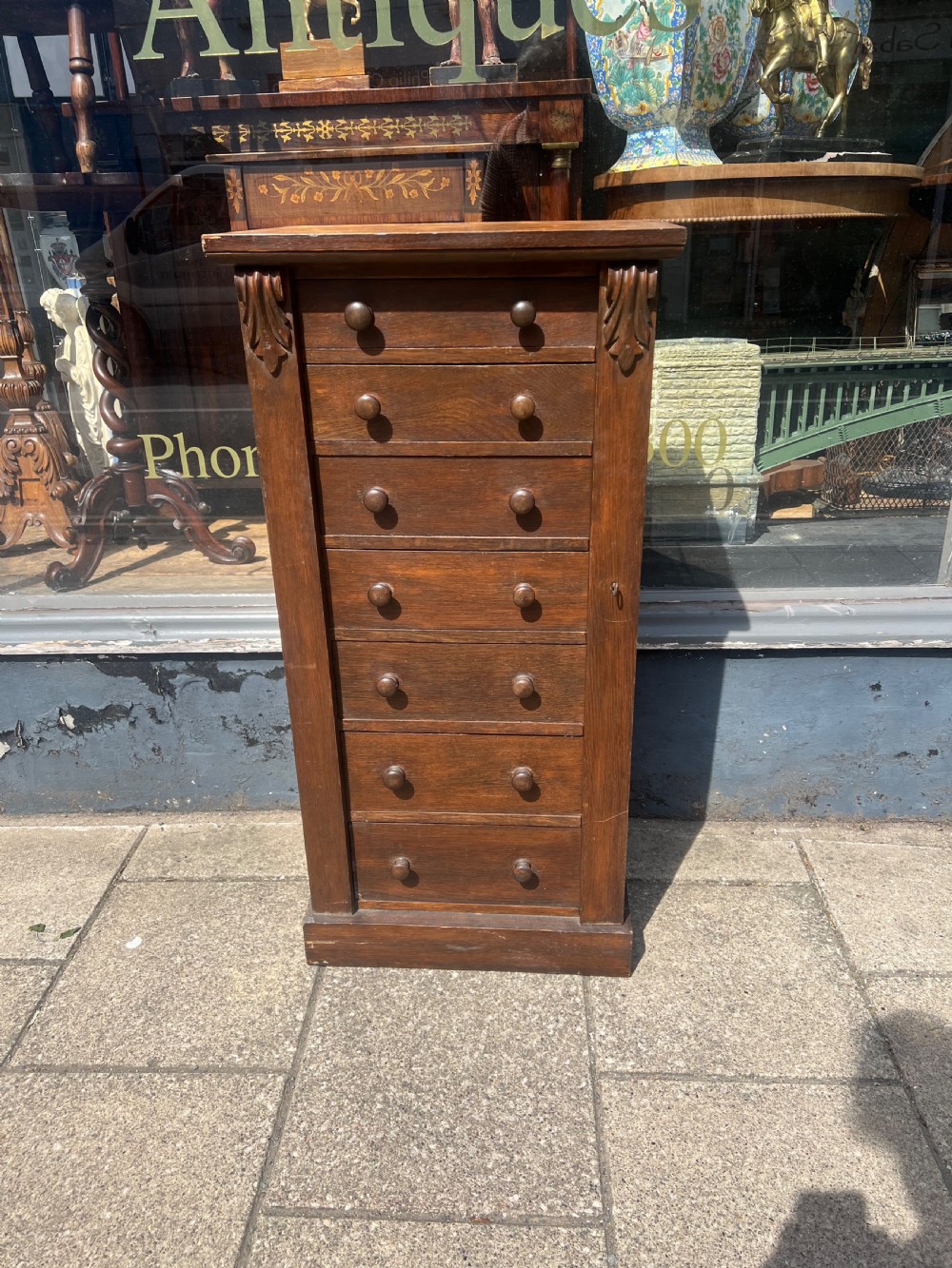 C19th oak wellington chest of seven drawers  View IV