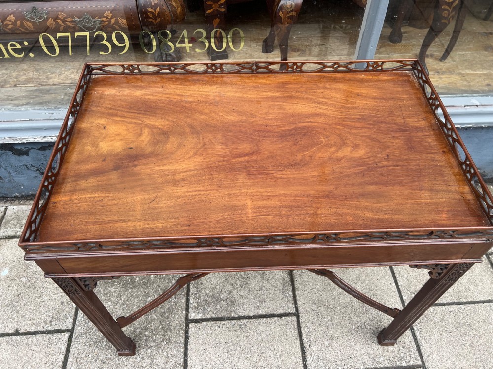 Georgian fretwork silver table in mahogany  View II