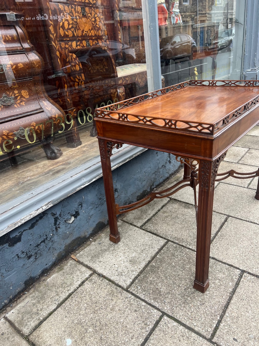 Georgian fretwork silver table in mahogany  View IV