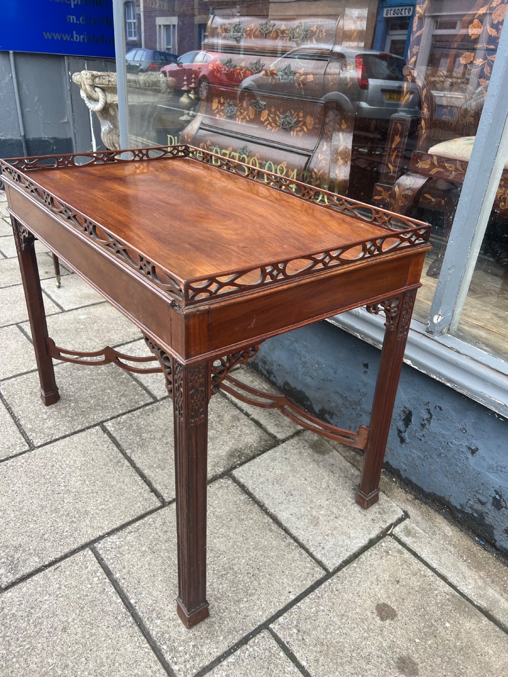 Georgian fretwork silver table in mahogany  View VI