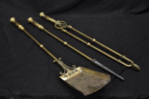 Set of Three C19th Brass Fire Irons