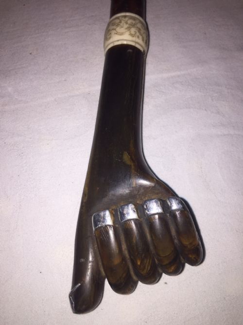 C19th Novelty Horn Handled Walking Stick Modelled as a Hand