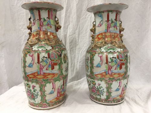 Large Pair of C19th Famille Rose Vases