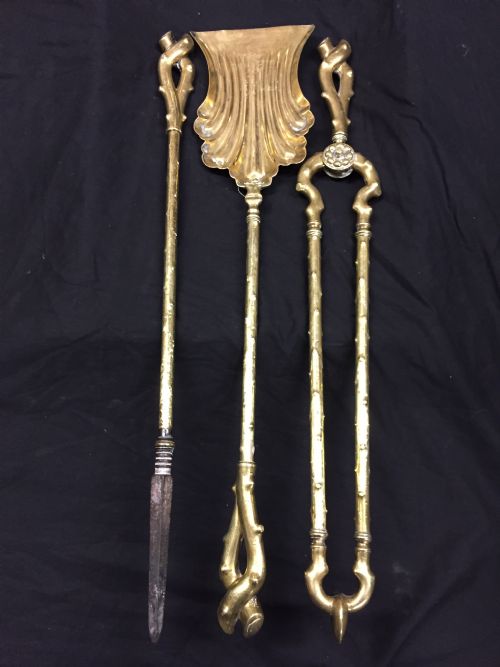 Fine Set of Brass Fire Irons of Naturalistic Form