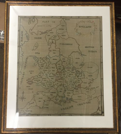 C18th Large Embroidered Sampler Map of England and Wales