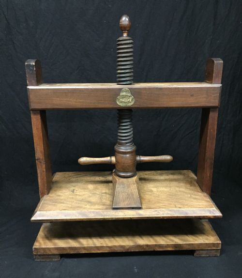 C19th Birch Linen/ Book Press by T Bradfords & Co.