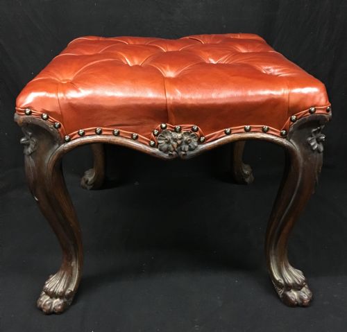 C19th Deep Buttoned Leather Mahogany Stool