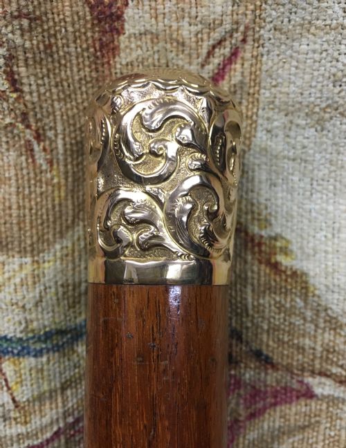fig 1. 38 inch Embossed Gold topped rosewood cane