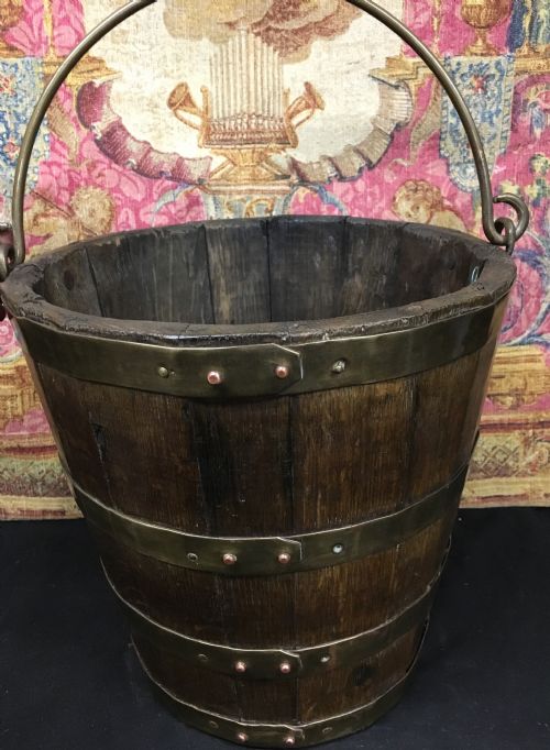 C19th Oak Brass Bound Coopered Bucket