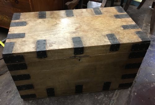 C19th Pine Metal Banded Chest