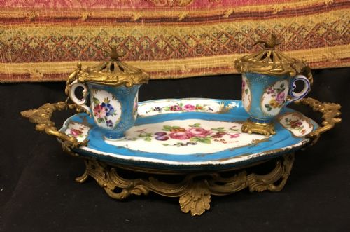 A French Ormolo Mounted Sevres Bleu Celeste Porcelain Encrier