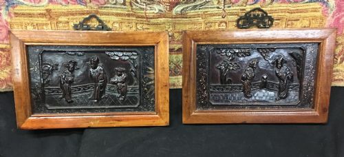 C19th Pair of Chinese Lacquer Panels in Modern Chinese Frames