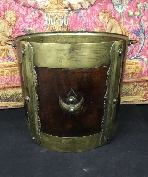 C19th Indian Teak and Brass Bucket