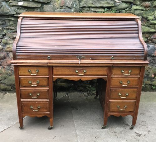 C19th Walnut Serpentine Roll Top Desk