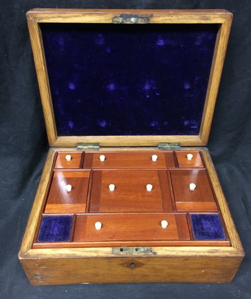 C19th Well Fitted Oak and Inlaid Jewellery Box
