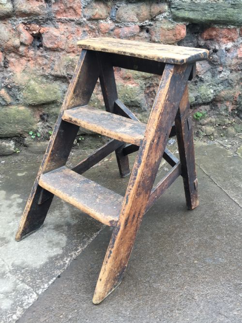 C19th Set of Stained Pine Library Steps