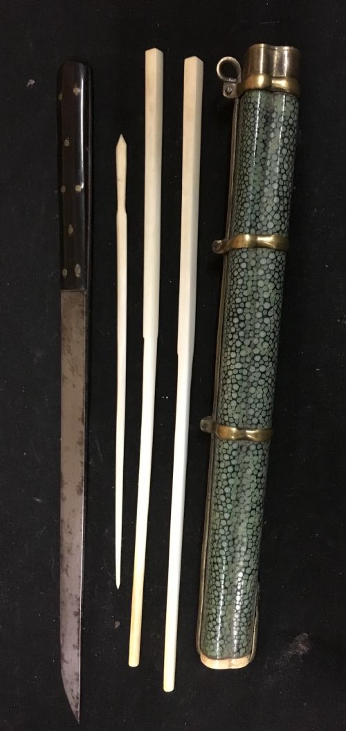 C19th Shagreen Cased Japanese Utensil Set