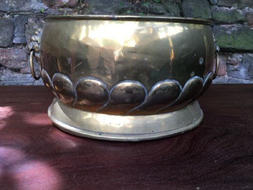 C19th Brass Planter with Lion Ring Handles