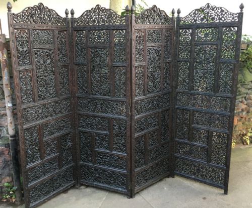 C19th Large Indian Carved Wood Room Divider / Screen