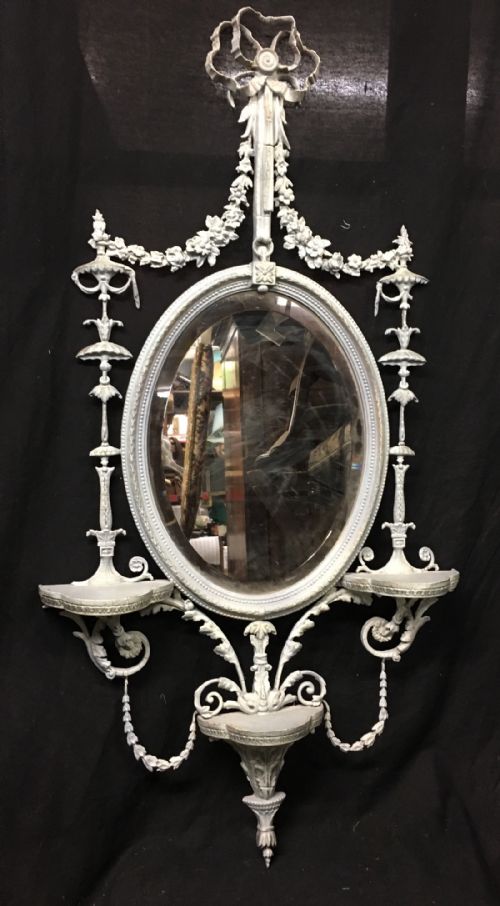 C19th Adam Style Mirror with Old Painted Finish
