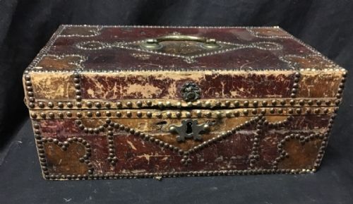 C18th Brass Studded Leather Box