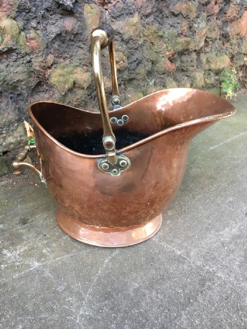 C19th Copper and Brass Helmet Shaped Coal Scuttle