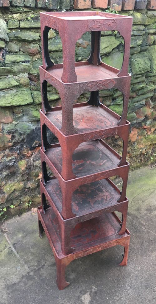 C19th Cinnabar Lacquered Nest of Stacking Tables
