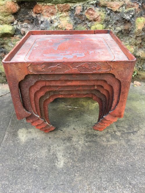 fig 1. C19th cinnabar lacquered nest of stacking tables