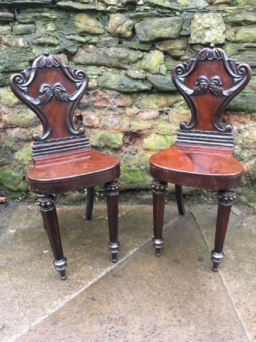 Smallest Pair of William IV Mahogany Hall Chairs